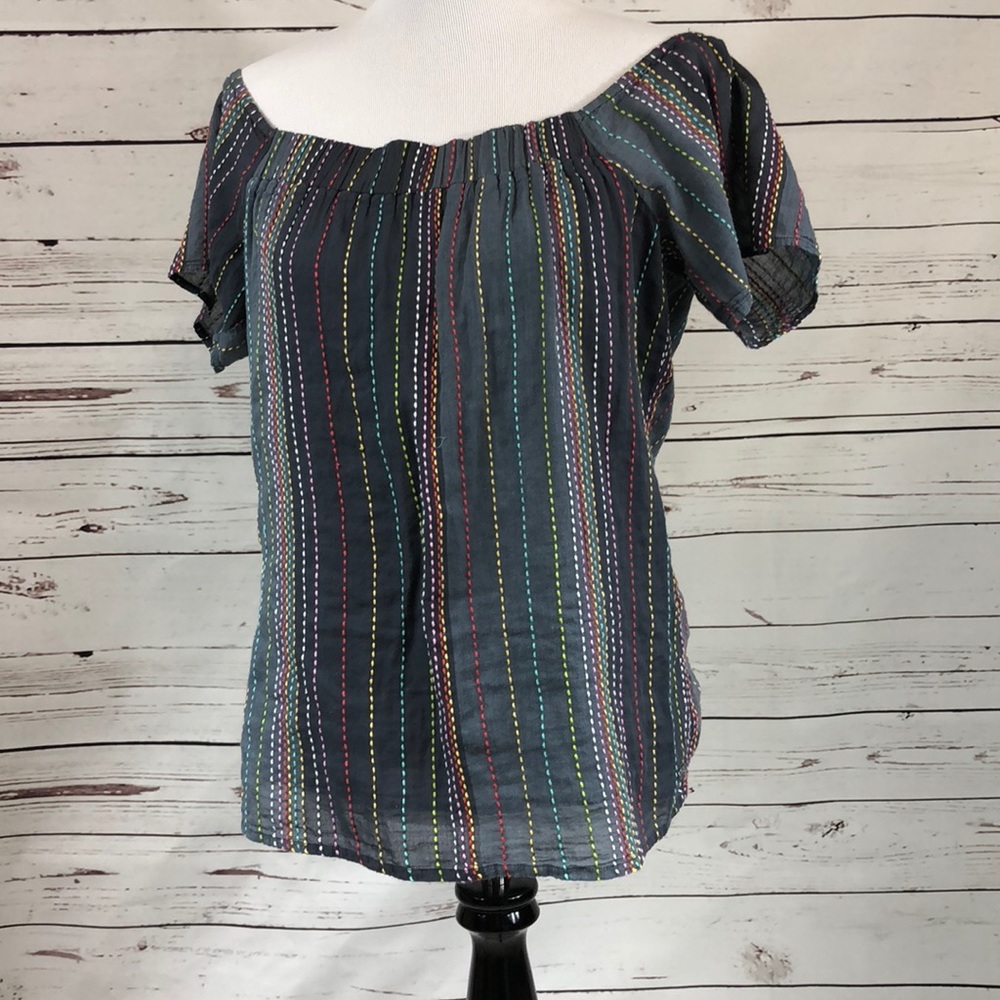 Roxy Rainbow Stripe Off the Shoulders Top